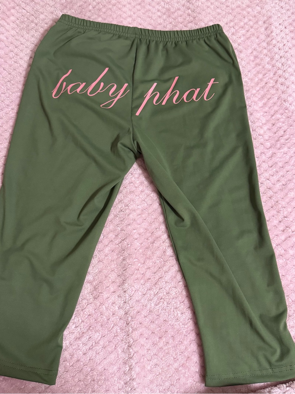 Baby Phat Olive Green Leggings with Pink Script Logo